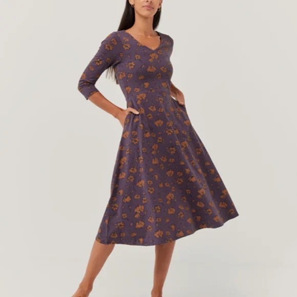 Pact Dresses & Skirts - Pact Organic Brush Floral Currant Fit & Flare Midi Party Dress Size Small